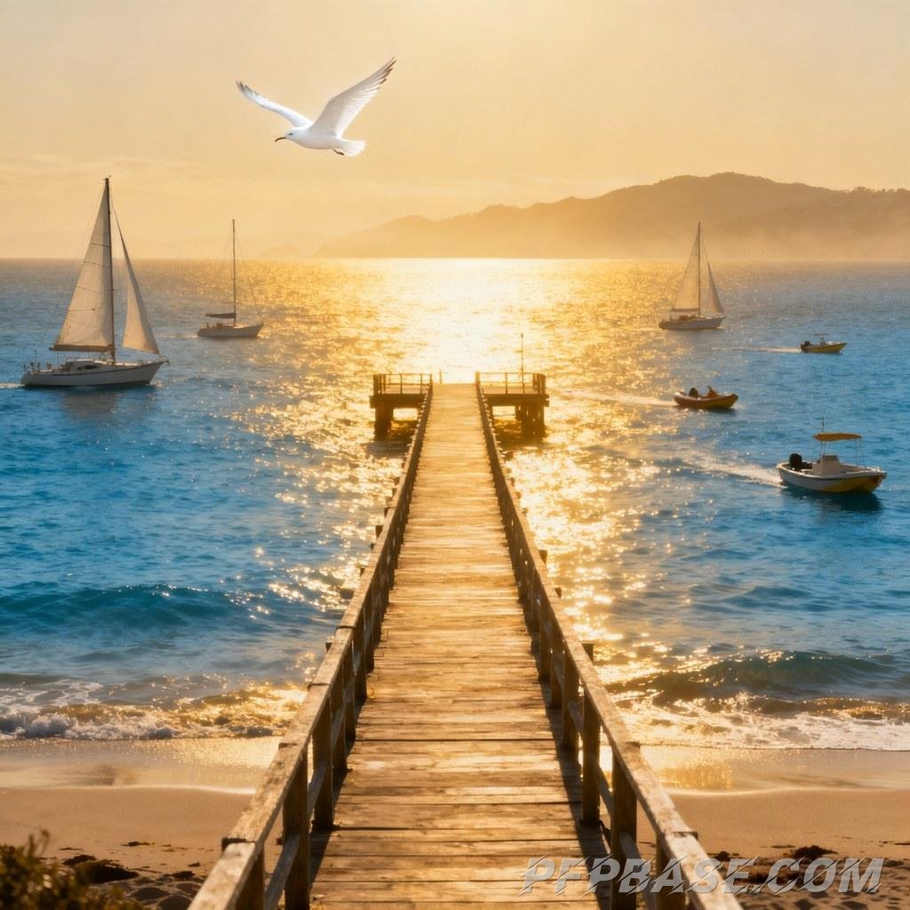 Image 4: coastal sunrise, tranquil shore, dawn beauty, twilight beach, enchanting bay