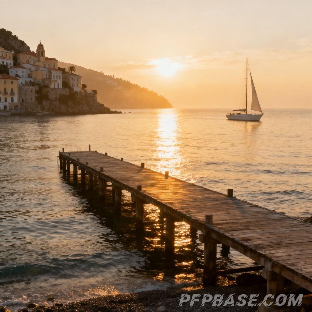 Image 5: coastal sunrise, tranquil shore, dawn beauty, twilight beach, enchanting bay