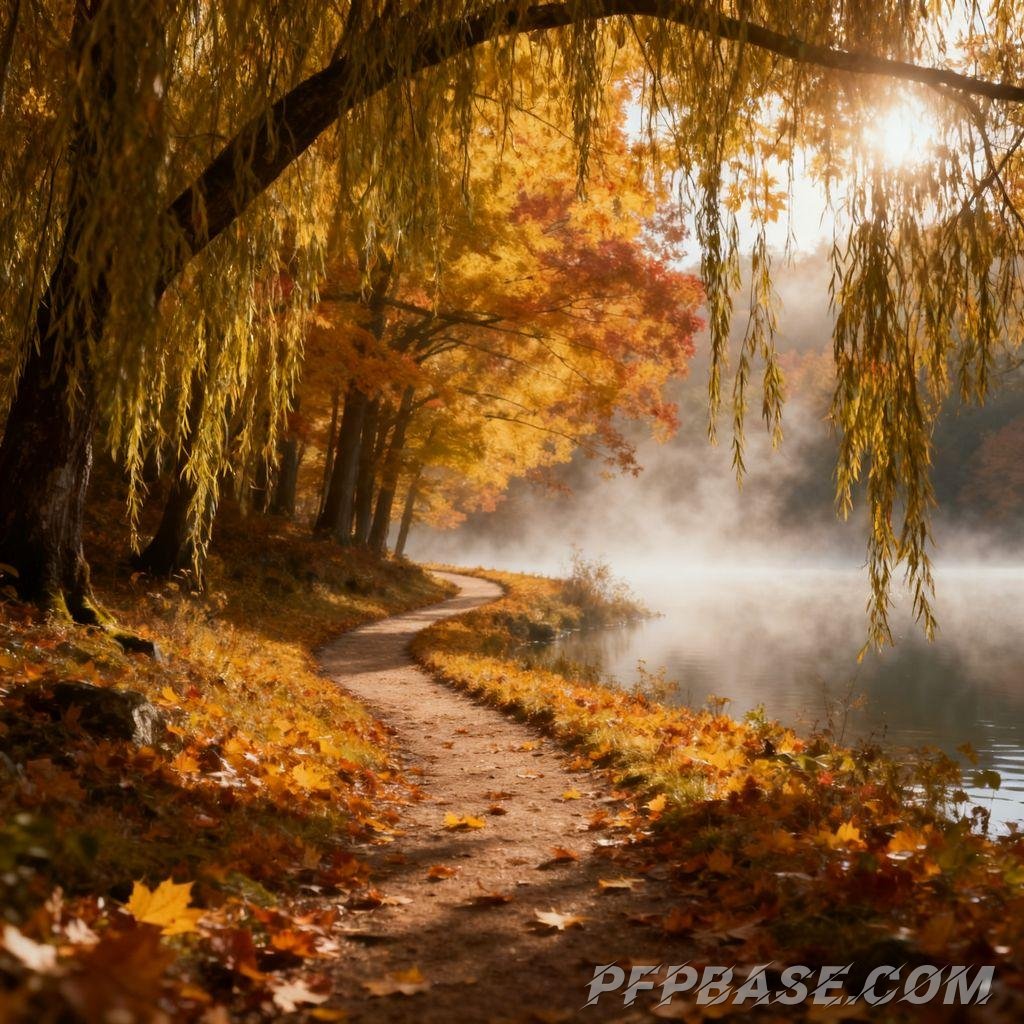 Image 1: dreamy, autumn, maple forest, serenity, play of light and shadow