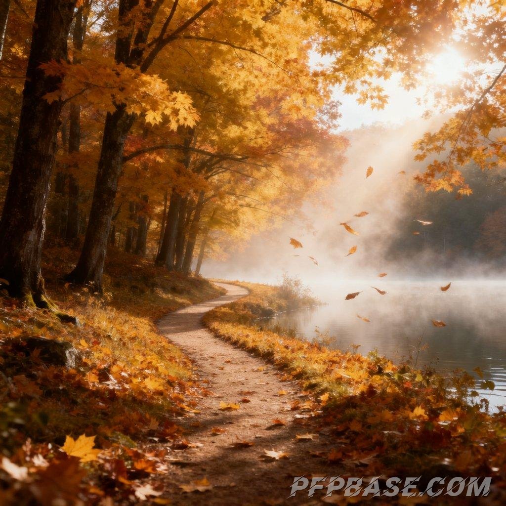 Image 4: dreamy, autumn, maple forest, serenity, play of light and shadow