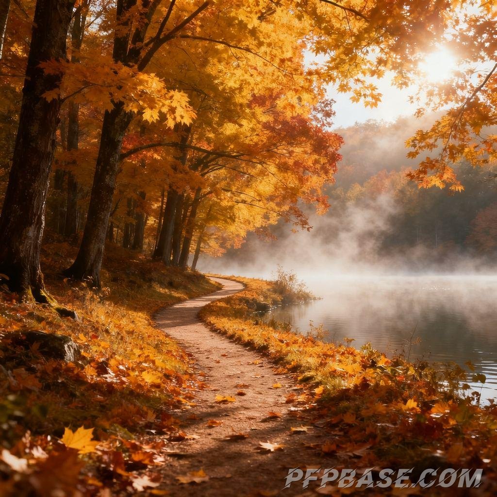 Image 8: dreamy, autumn, maple forest, serenity, play of light and shadow