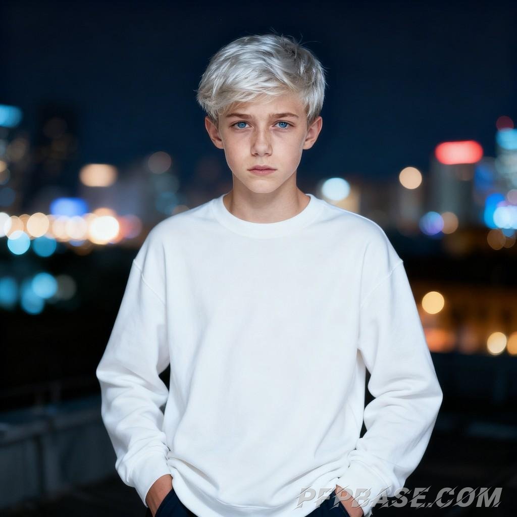 Image 1: blonde blue eyes, silver-haired city, dark sweater, red-haired enigma, light blonde in contemplation