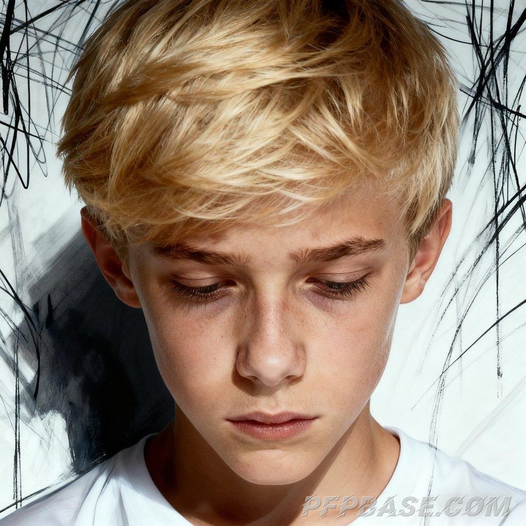 Image 3: blonde blue eyes, silver-haired city, dark sweater, red-haired enigma, light blonde in contemplation