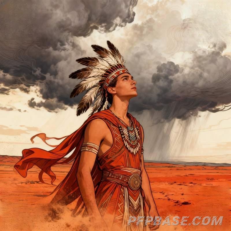 Image 5: man, cliff, dark forest, red earth plain, glacier, star trail