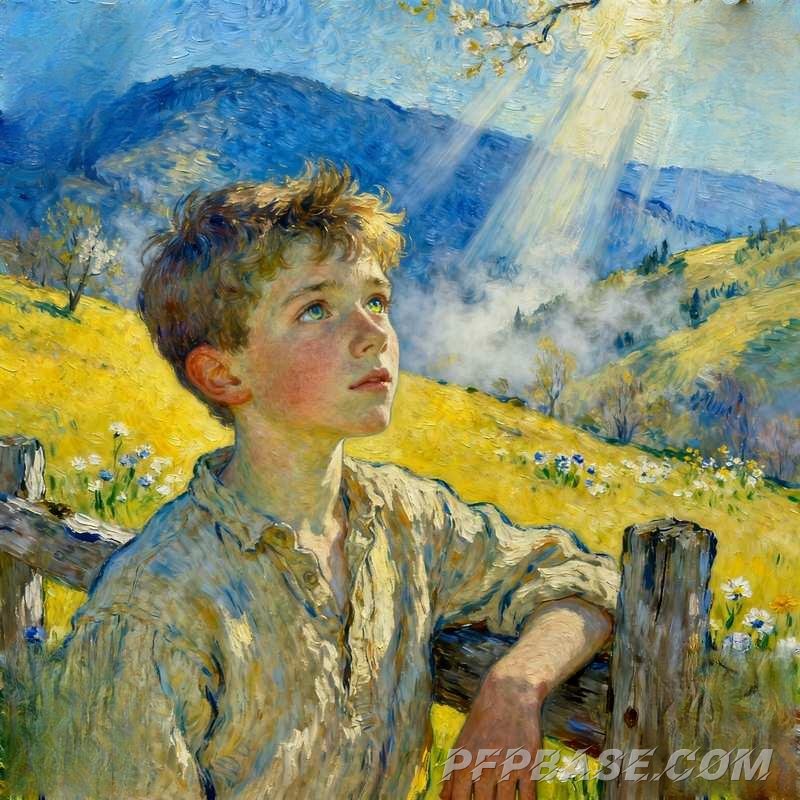 Image 2: sunlit boy, wheat field, lakeside, forest path, flower sea, stream