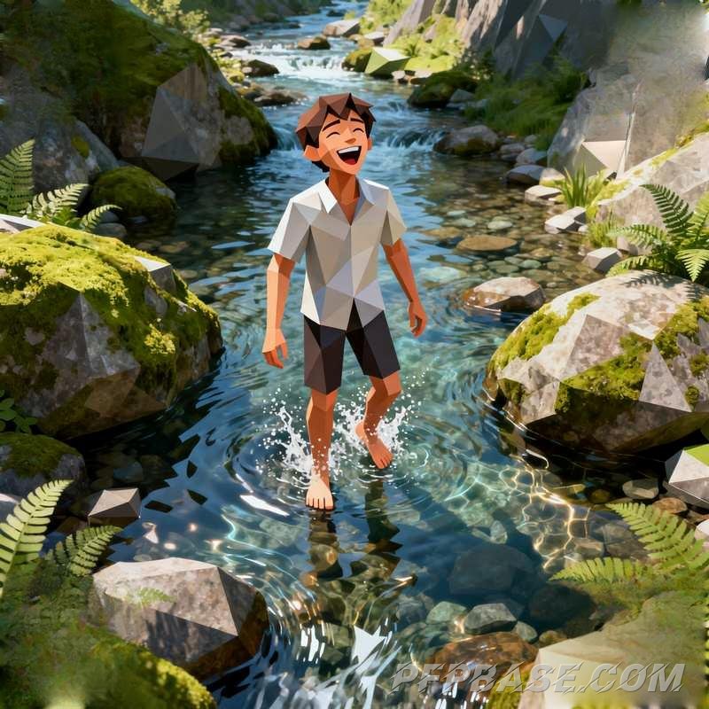 Image 5: sunlit boy, wheat field, lakeside, forest path, flower sea, stream