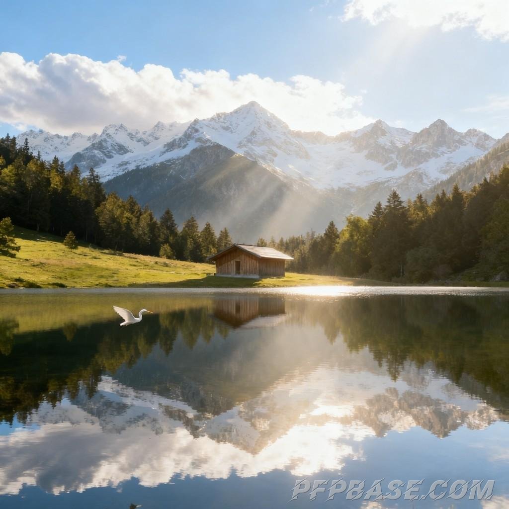 Image 2: Alps, autumn lake, winter snowscape, golden sunset, summer light and shadow, starry night