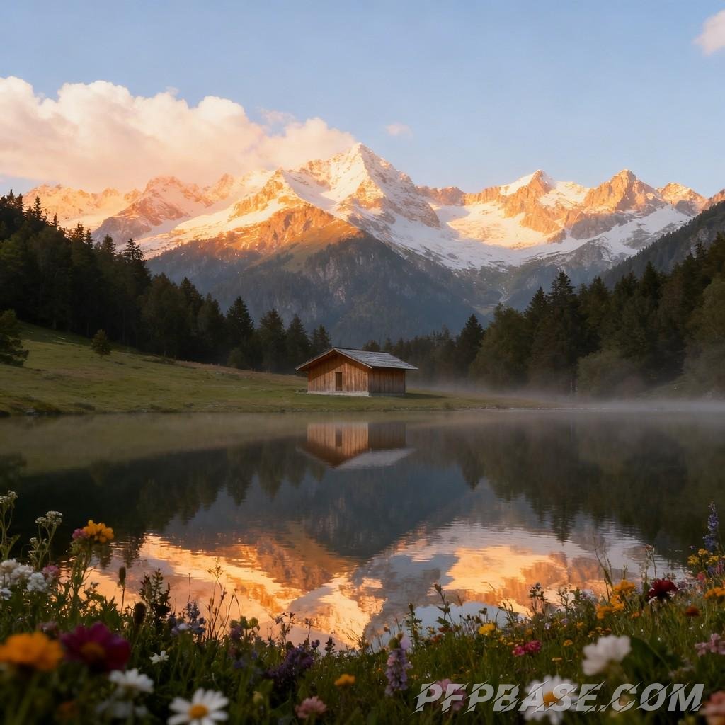 Image 4: Alps, autumn lake, winter snowscape, golden sunset, summer light and shadow, starry night