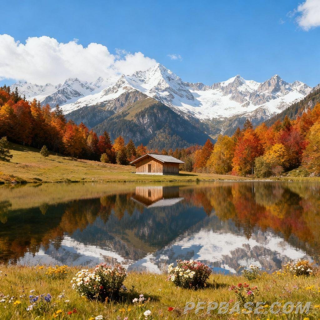 Image 6: Alps, autumn lake, winter snowscape, golden sunset, summer light and shadow, starry night
