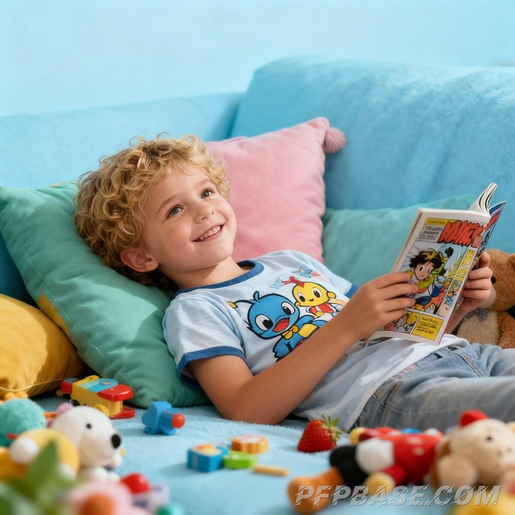 Image 2: cute, childlike innocence, cozy home, relaxation, joy