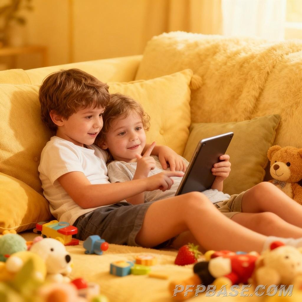 Image 3: cute, childlike innocence, cozy home, relaxation, joy