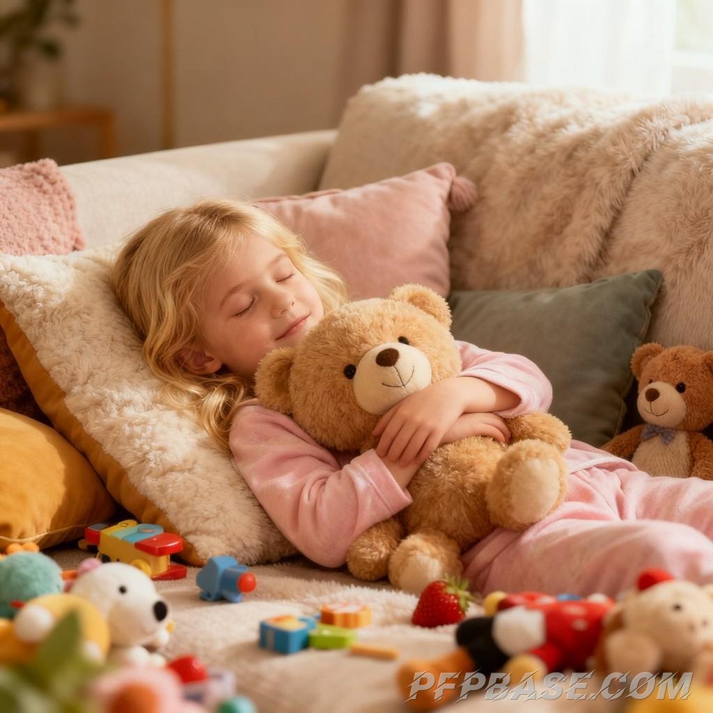 Image 5: cute, childlike innocence, cozy home, relaxation, joy