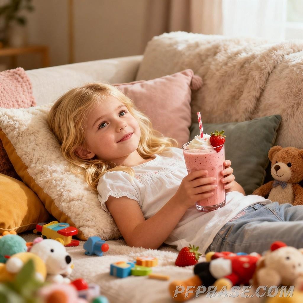 Image 6: cute, childlike innocence, cozy home, relaxation, joy
