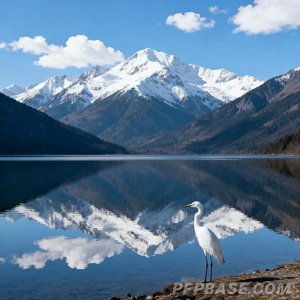Image 2: snow-capped mountains, serene lake, natural scenery, tranquility, beauty