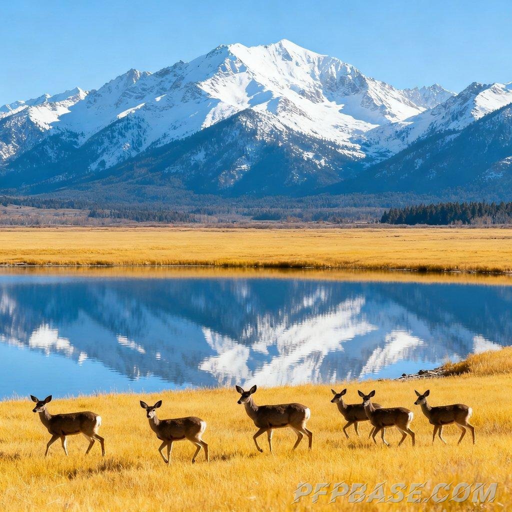 Image 5: snow-capped mountains, serene lake, natural scenery, tranquility, beauty