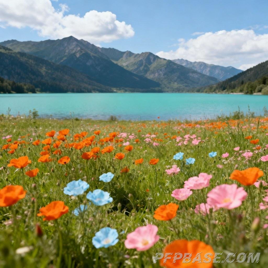 Image 2: hidden paradise, natural scenery, sea of flowers, lake and mountain views, dreamlike beauty