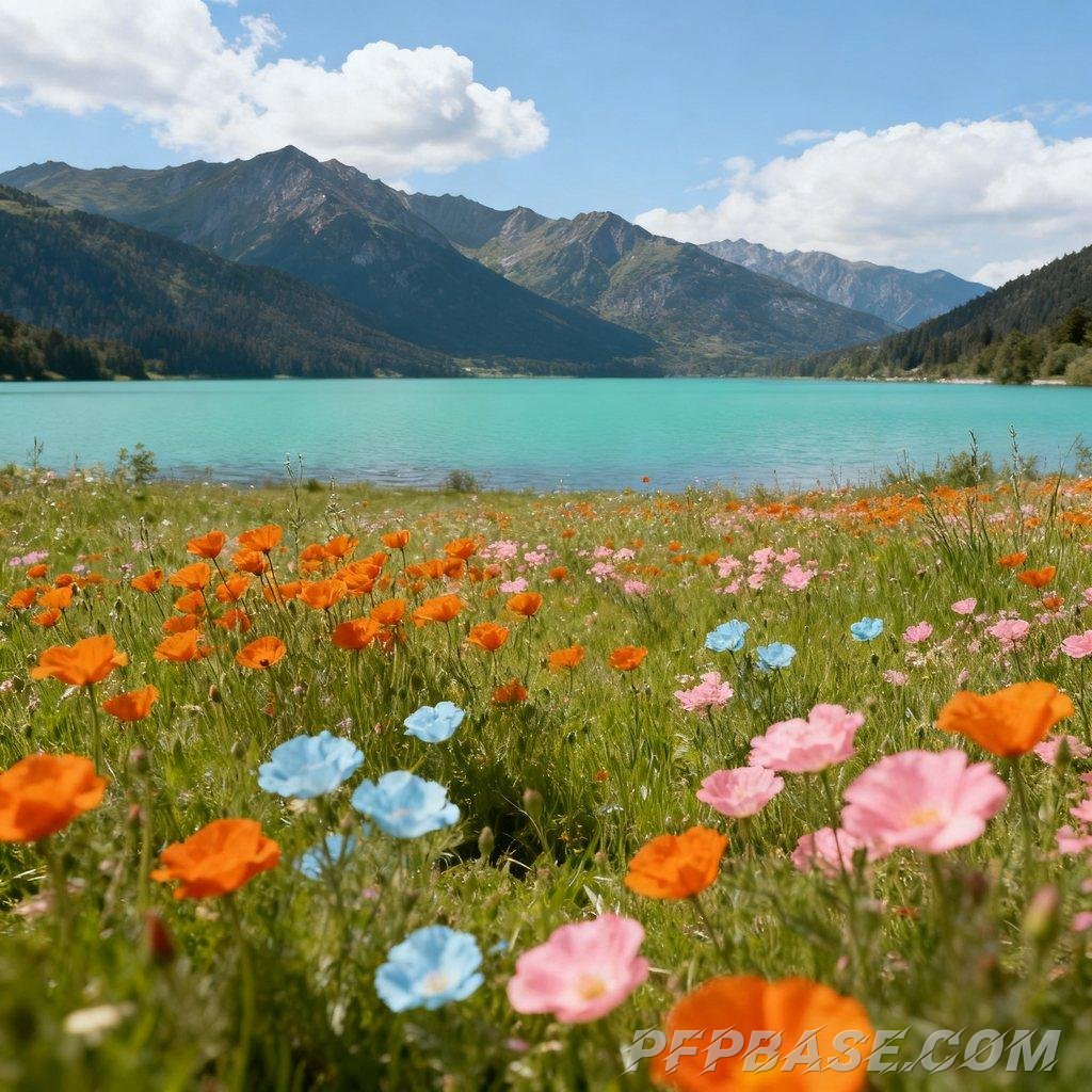 Image 3: hidden paradise, natural scenery, sea of flowers, lake and mountain views, dreamlike beauty