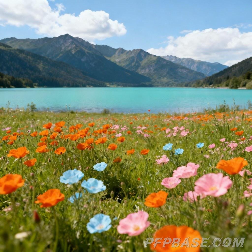 Image 4: hidden paradise, natural scenery, sea of flowers, lake and mountain views, dreamlike beauty