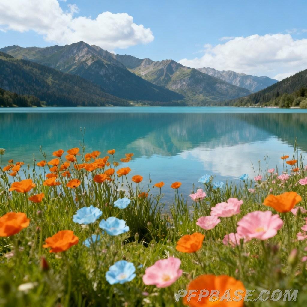 Image 8: hidden paradise, natural scenery, sea of flowers, lake and mountain views, dreamlike beauty