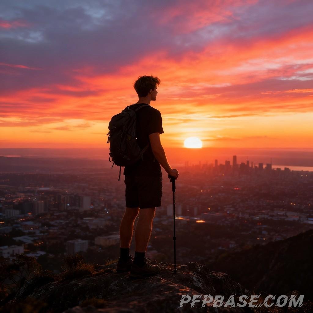 Image 2: silhouette, mountain peak, coastline, rainy night, knight, sunset