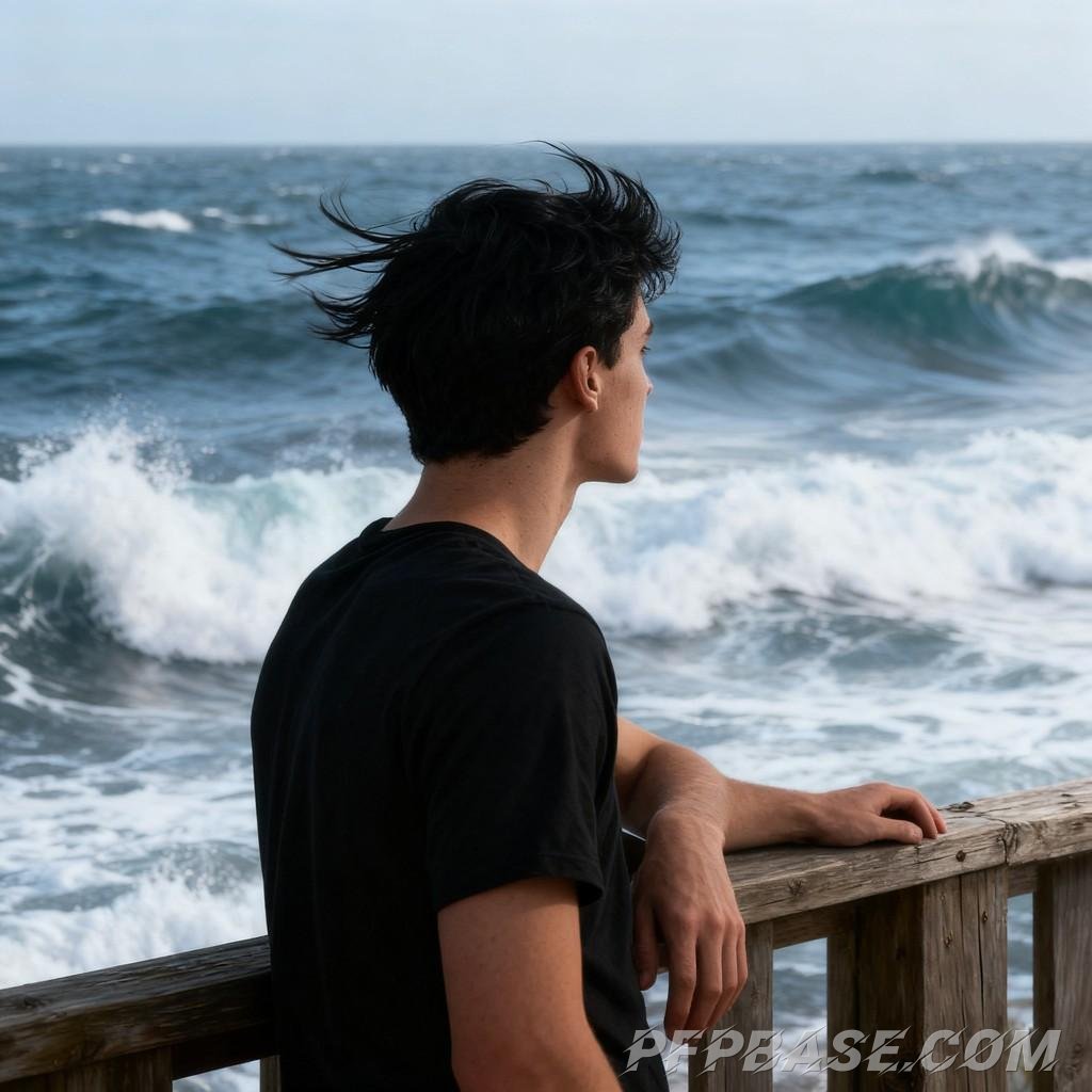 Image 7: silhouette, mountain peak, coastline, rainy night, knight, sunset