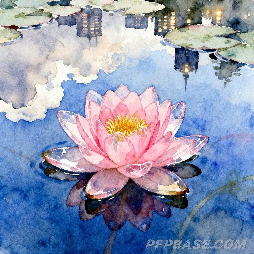 Image 1: dreamy, soothing, pink, water lily, water surface