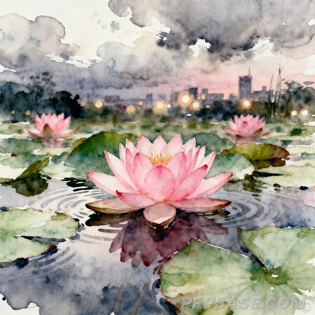 Image 3: dreamy, soothing, pink, water lily, water surface