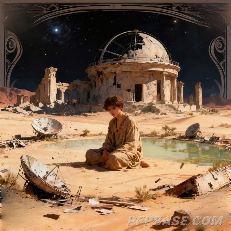 Image 2: young boy, mountain range, graffiti wall, volcano, oasis, data stream