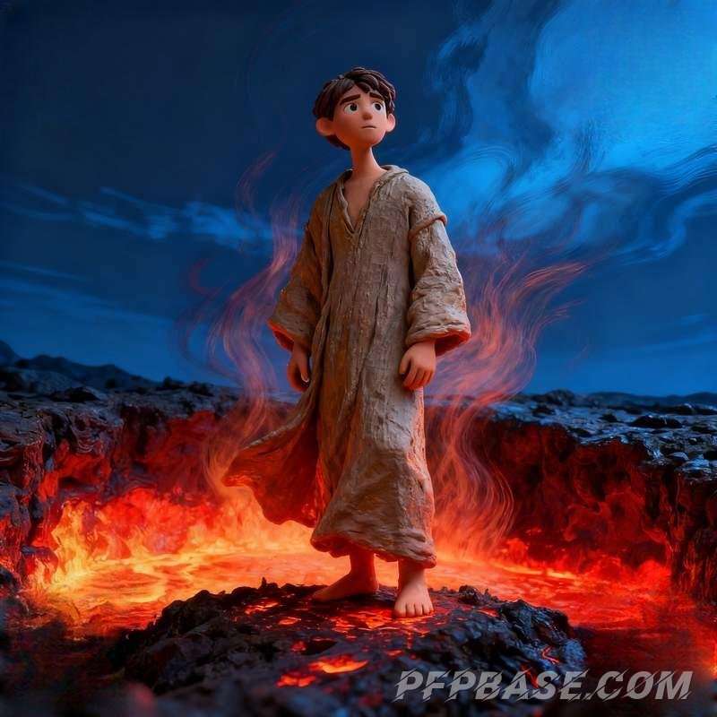 Image 4: young boy, mountain range, graffiti wall, volcano, oasis, data stream