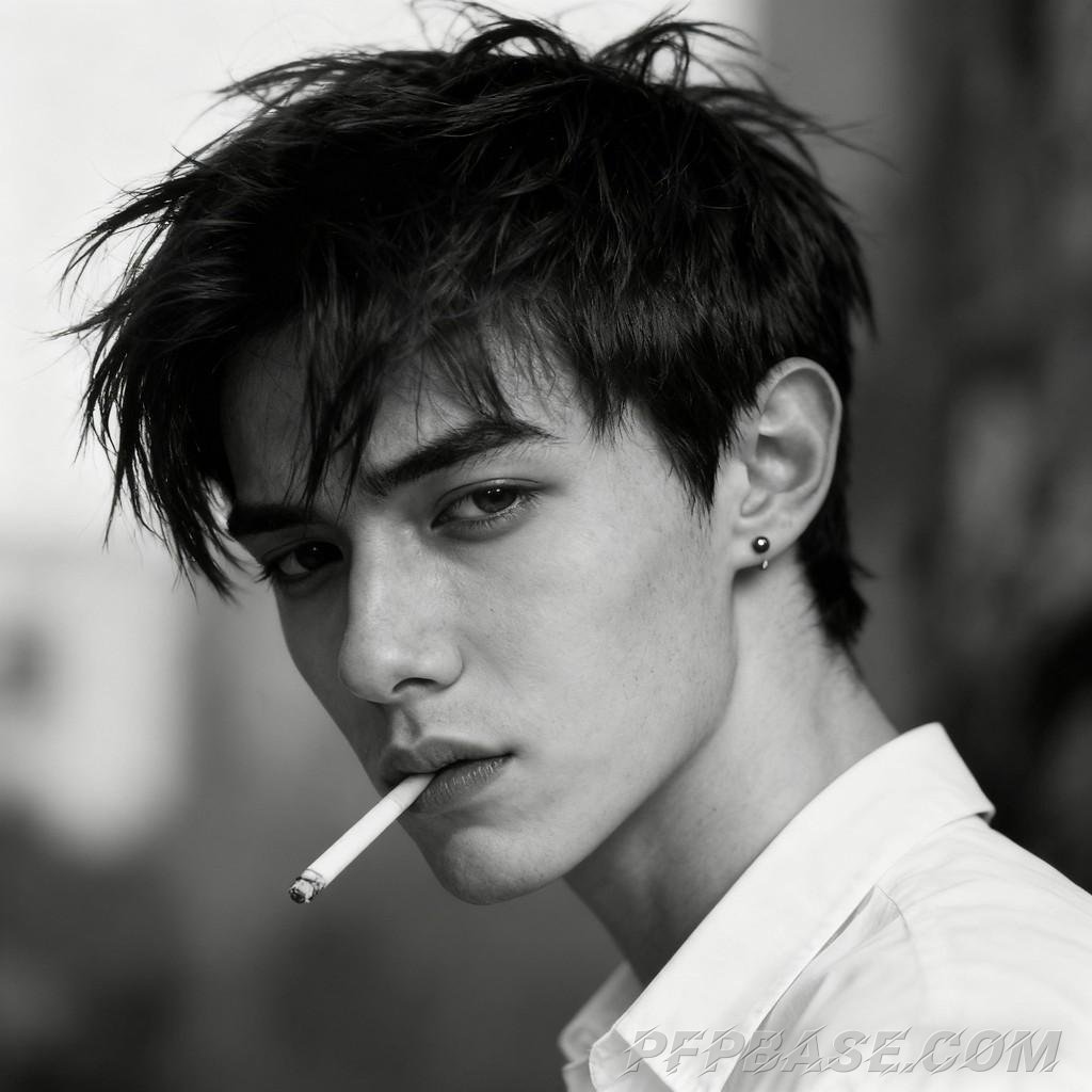 Image 1: dark, melancholic, stylish, black and white, male