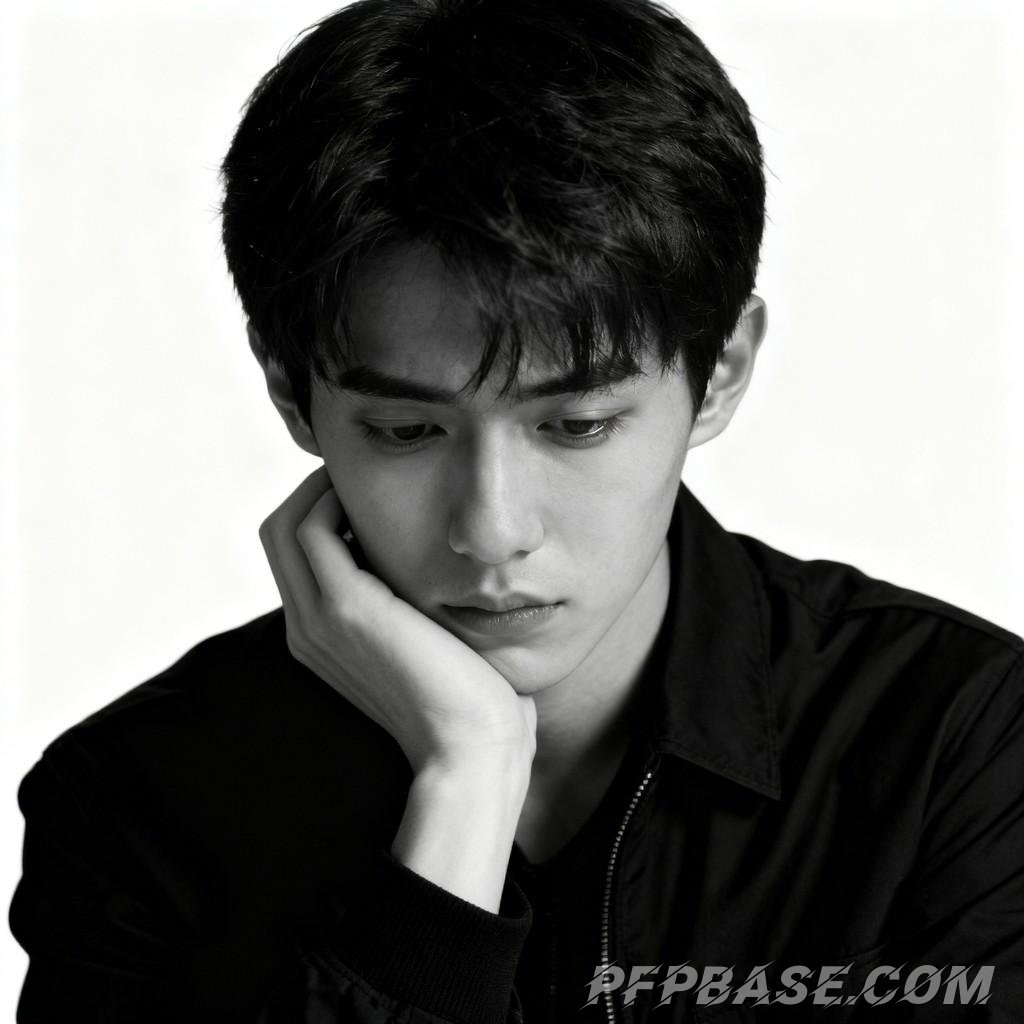 Image 3: dark, melancholic, stylish, black and white, male