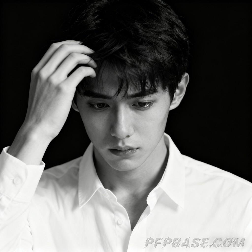 Image 7: dark, melancholic, stylish, black and white, male