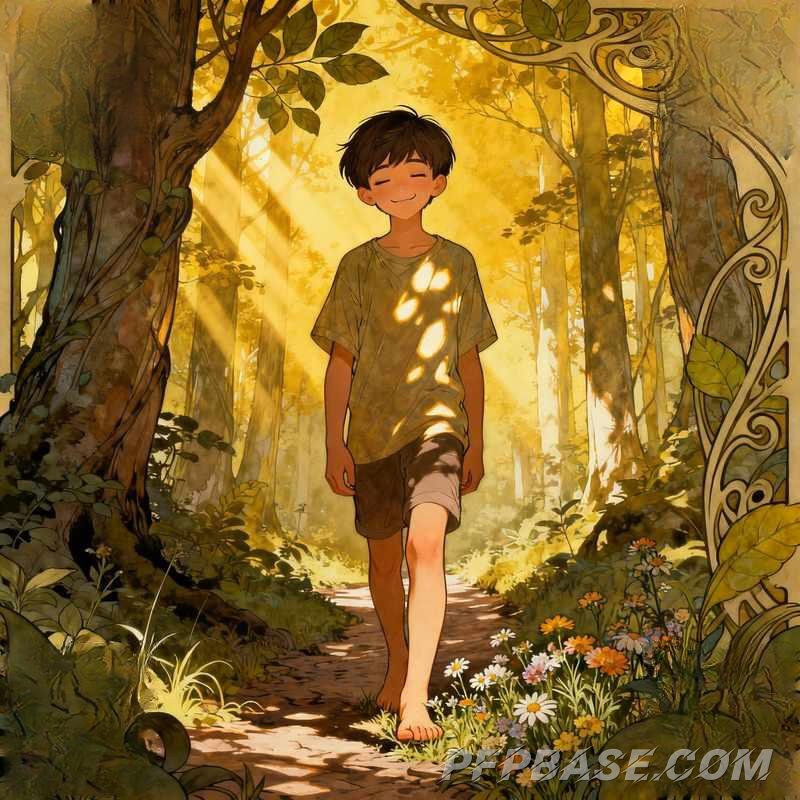 Image 7: boy, mountain peak, graffiti wall, forest, stone circle, night bridge