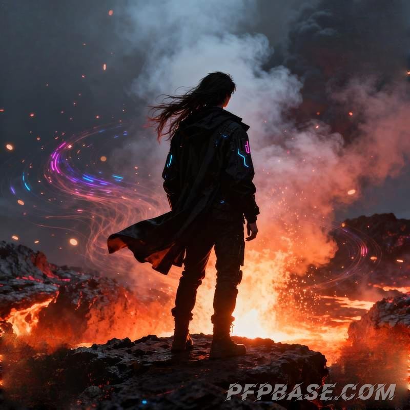 Image 3: man, grassland, volcano, forest, nebula, glacier