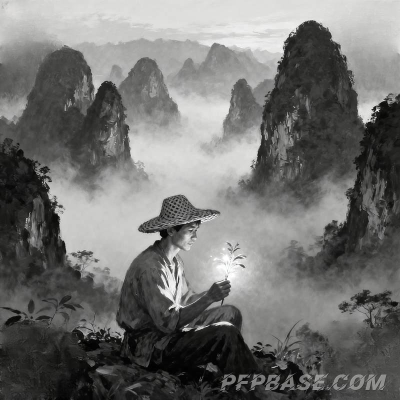 Image 7: man, grassland, volcano, forest, nebula, glacier