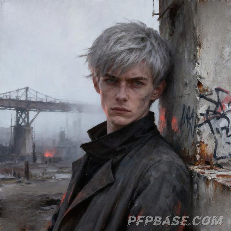 Image 6: wasteland youth, industrial alienation, ice crystal mirage, cliffside silhouette, parched riverbed,