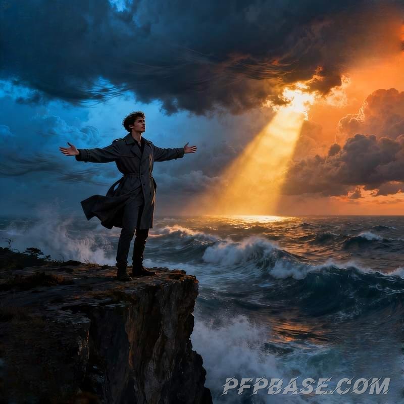 Image 5: man's silhouette, trench coat figure, volcanic rock platform, graffiti tunnel, alpine meadow, r