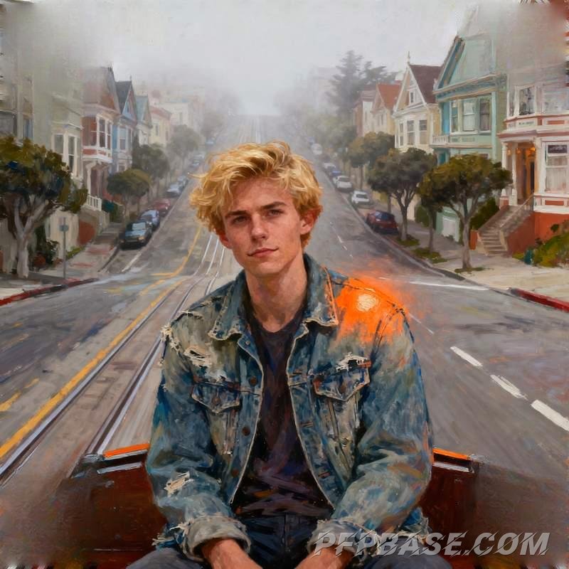 Image 5: male avatar, aloof charm, urban rooftop, ruins graffiti, modern art gallery, highland moor