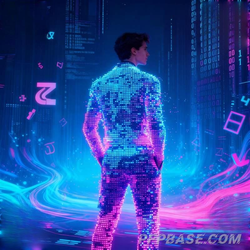 Image 7: trendy guy, rooftop, graffiti wall, data stream, desert maze, stained glass window