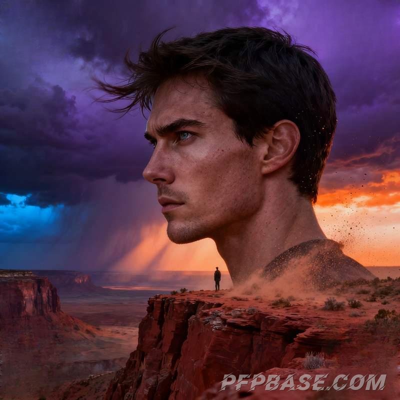 Image 4: hunk, rocky cliff, Nordic tundra, city rooftop, volcanic belt, dreamy nebula