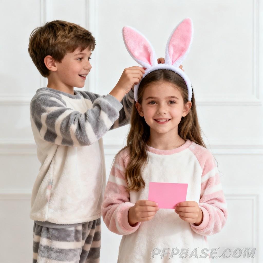 Image 1: cozy, playful childhood, siblings, family, modern