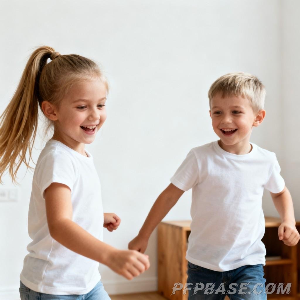 Image 2: cozy, playful childhood, siblings, family, modern