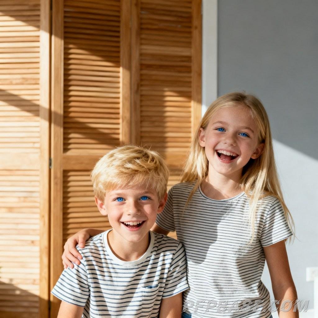 Image 3: cozy, playful childhood, siblings, family, modern