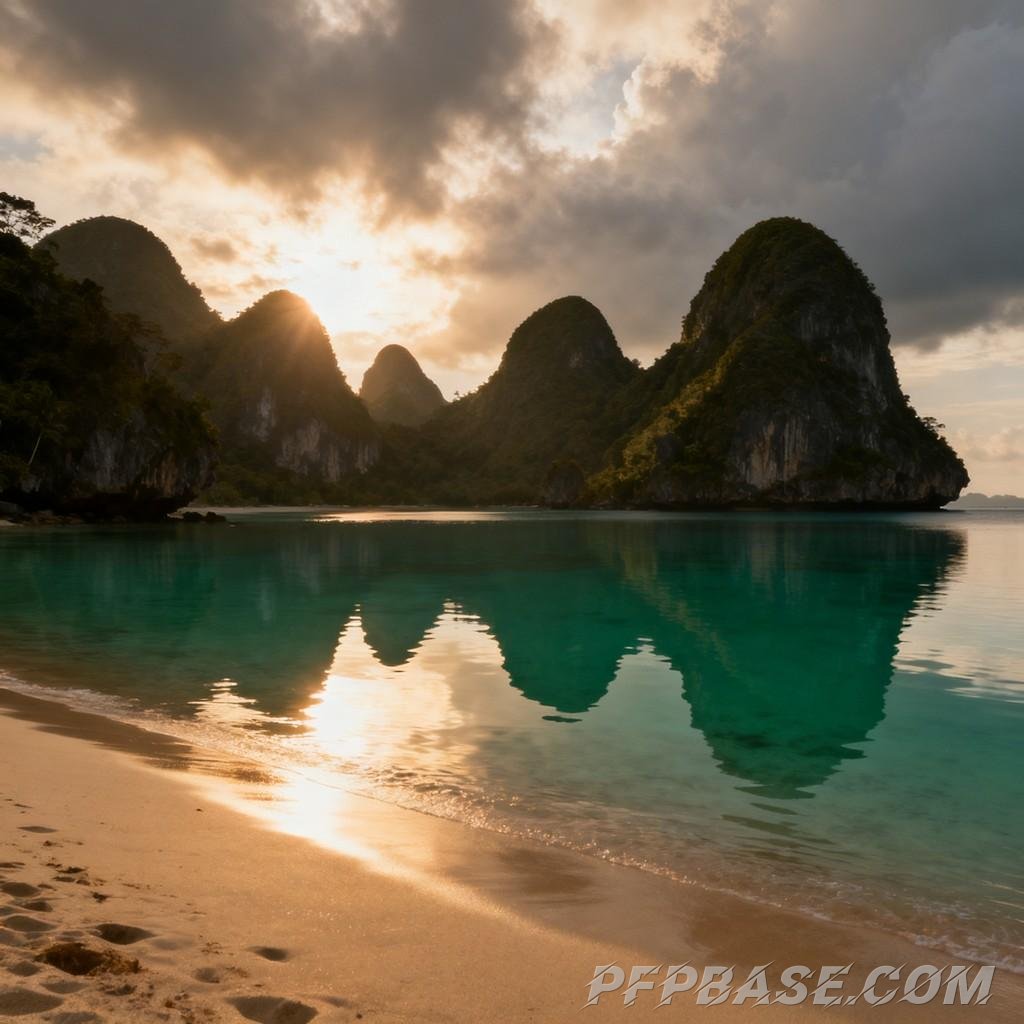 Image 5: dreamlike, serene, tranquil, vast, sunset, moonlit night