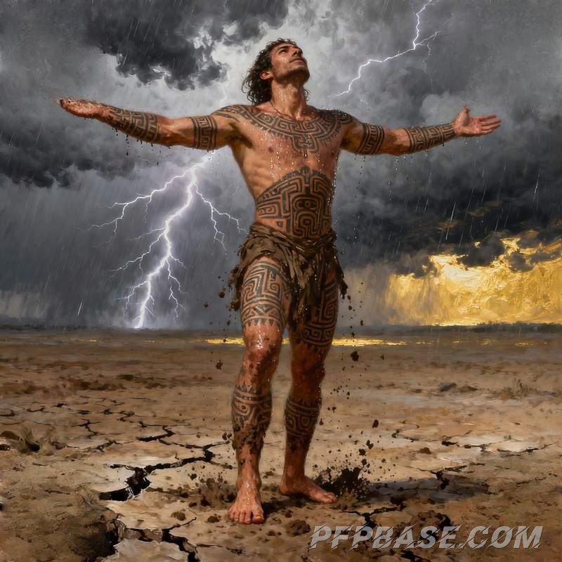 Image 2: man, volcano, city, forest, desert, glacier