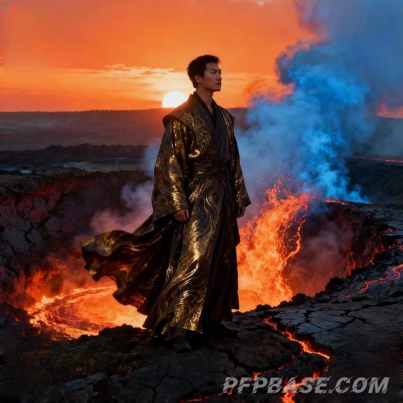 Image 5: man, volcano, city, forest, desert, glacier