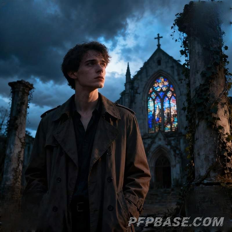 Image 3: man, abandoned church, cliff, subway tunnel, autumn forest