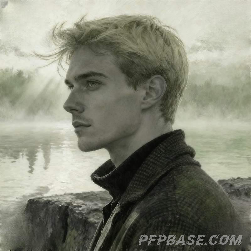 Image 1: man, cliff, graffiti wall, lakeside, snow-covered forest, church