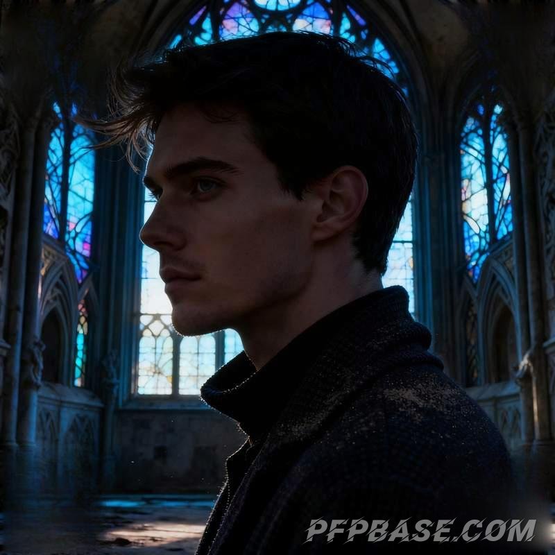 Image 5: man, cliff, graffiti wall, lakeside, snow-covered forest, church