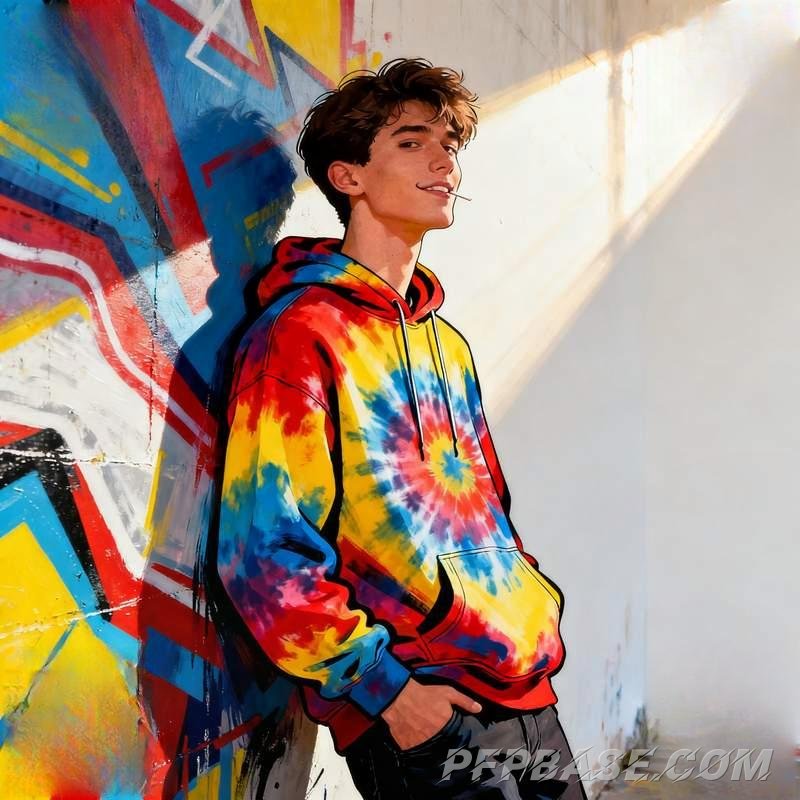 Image 6: young man, neon metropolis, star trail vortex, graffiti wall, morning mist on prairie, volcanic nigh